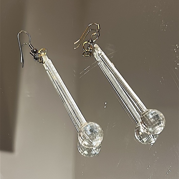Disco Acrylic Clear Drop Earrings - Picture 3 of 10